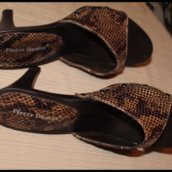 Snakeskin print slip on open toe sandal heels - Picture 3 of 5